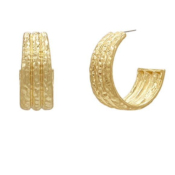 Hammered Triple Row Hoops - Picture 1 of 2